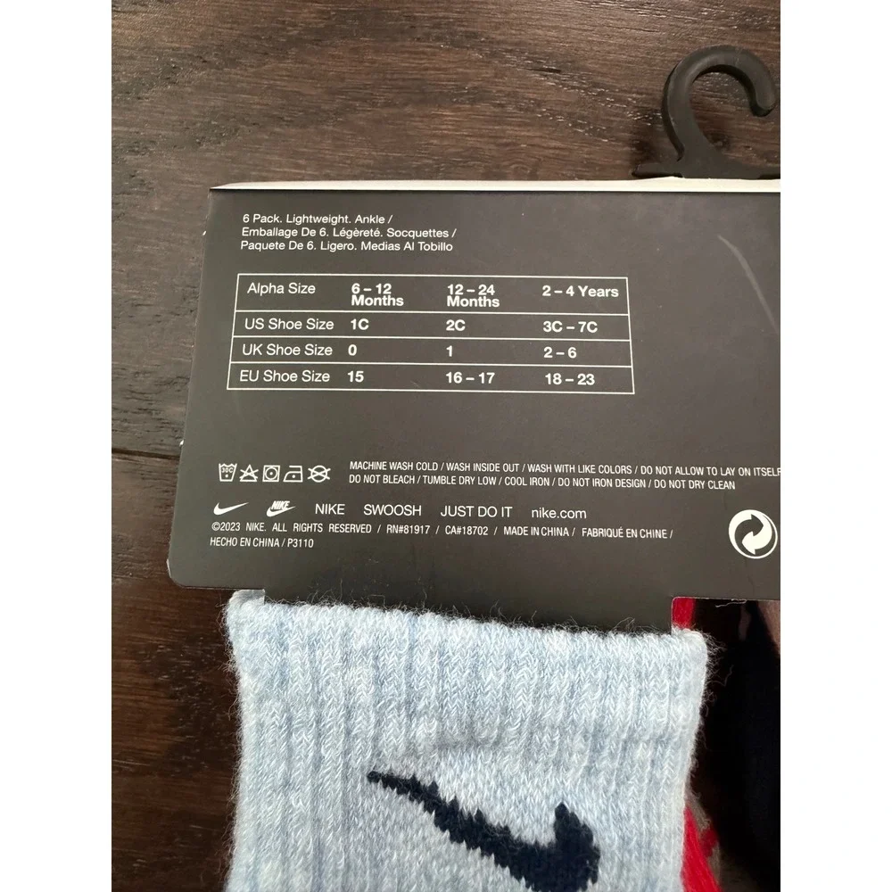 Nike 6 Pack Infant Ankle Socks 6-12 Months Navy Grey Red NN1057-042